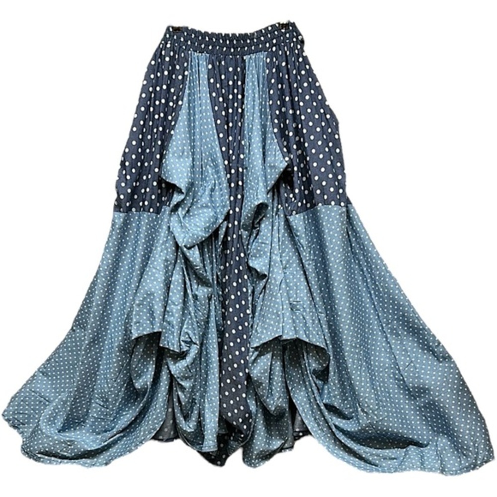 Two-Tone Polka Dot Maxi Skirt in Navy and Light Blue